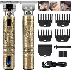 Tondeuse &Agrave; Cheveux Professionnelle Pour Homme Avec Lame En T, Tondeuse &Agrave; Cheveux &Eacute;lectrique Sans Fil Avec &Eacute;cran Lcd, Tondeuse De Pr&eacute;cision Rechargeable, Kit De Coupe De Cheveux Chauve 0 Mm (Bronze) - Neuf