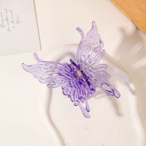 Pince À Cheveux En Forme De Papillons, Transparente, Antidérapante, Dents Croisées, Griffe En Plastique, Tête Arrière, Grand Requin, Accessoires Pour Cheveux-Violet - Neuf