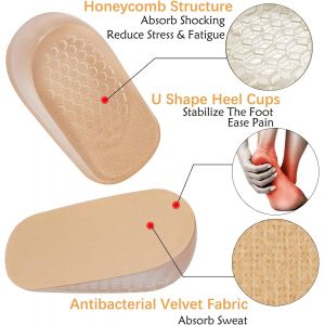 1 paire de semelles intérieures en gel pour rehausser le talon, coussinets invisibles pour hommes et femmes, absorption des chocs (taille S pour femmes, hauteur : 3,5 cm, kaki) - Neuf