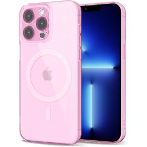 SJZG-Pour Iphone 13 Pro Max Coque Compatible Avec Magsafe, Transparente Magn&eacute;tique Protection De L'Objectif Etui Housse, Pleine Silicone Cover, Coque Mat Translucide Mince Antichoc, Rose Clair - Neuf