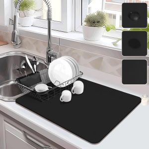 Kalanka-Tapis Egouttoir Vaisselle,50 * 60 Cm Tapis Vaisselle Absorbant Drainage De Cuisine Super Absorbant,Tapis Absorbant Vaisselle Pour Vaisselle,Bar,Machine &Agrave; Caf&eacute;(Noir) - Neuf