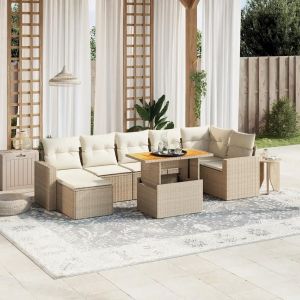 Salon De Jardin Avec Coussins 8 Pcs Beige Résine Tressée - Neuf