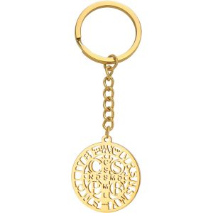 Kal-Porte-Cl&eacute;s Saint Beno&icirc;t De Nursia Unisexe En Acier Inoxydable Croix Catholique Protection Religieuse Bijou Porte-Cl&eacute;s - Neuf