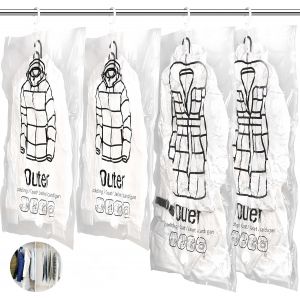 Lot de 4 sacs de rangement sous vide &agrave; suspendre pour v&ecirc;tements,sacs &agrave; fermeture sous vide pour costumes,manteaux ou vestes,organiseur et rangement de placard,bleu - Neuf
