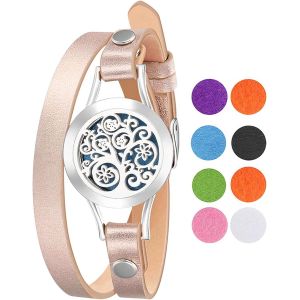 Bracelet Diffuseur D'huiles Essentielles Arbre De Vie Aimant Rond Ouvert En Acier Inoxydable Avec 8 Pièces Recharge Coussins Lavable,Bon Cadeau De Fête Des Mères Noël Saint-Valentin.[J892] - Neuf