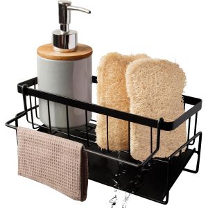 Eryi-| Porte Eponge Evier Cuisine | Support Rangement Pour Produit Vaisselle | Range Savon Et Organisateur En Inox Noir | Repose Eponges | Egouttoir Parfait Pour Écoulement De L'eau - Neuf