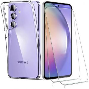Kal-Coque 3 En 1 Pour Samsung A15 [2 Films De Protection En Verre] [1 Coque Transparente] [Matériau Allemand] [Ultra Fin] Coque De Protection Transparente En Verre Blindé Pour Samsung Galaxy A15 - Neuf