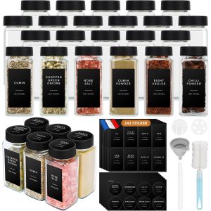 Eryi-Bocaux À Épices, 24 Pièces Pot À Épices En Verre Avec Étiquettes D'épices Françaises, 120ml Boite À Épices Cuisine Rangement - Bocal Epices Avec Tamis, 243 Étiquettes, Entonnoir - Neuf