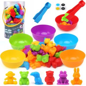 ChenQuanSarl-Jeux Montessori 2 3 4 5 Ans, Jouets Pour Comptage Et Tri Numéros Compter Les Jouet Avec Gobelets, Dés Et Pinces Pour Apprendre À Compter Les Couleurs Motricité Fine, Jeux Montessori - Neuf
