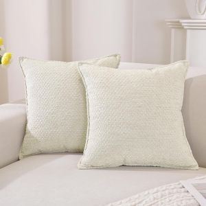 Cauc-Housse Coussin 40x40 Chenille Lot De 2, Doux Velours Housse Coussin Canape Moderne, Cushion Covers Double Face Pour Canap&eacute;, Chambre, Lit, Fauteuil De Bureau, Blanc Cr&egrave;me - Neuf