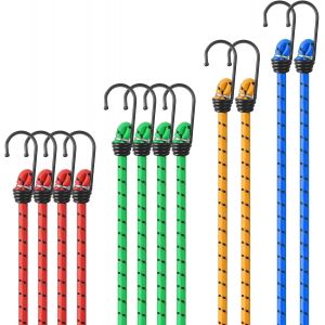 MEVRONISSHOP-Lot de 12 Pcs Tendeurs Elastique avec Crochets, Sangle Elastique, 4 Couleurs und Dimensions Bungee Cords avec Crochets, pour des Meubles,Chariots, Motos, Le Camping - Neuf