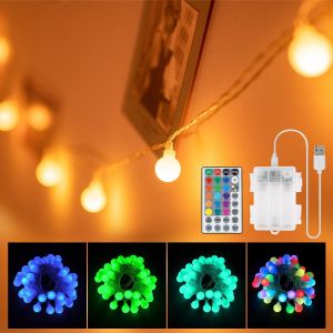 JGD-Guirlande lumineuse &agrave; 40 LED - Piles et USB - Multicolore - 6 m - 18 couleurs - Pour ext&eacute;rieur/int&eacute;rieur - Avec t&eacute;l&eacute;commande - Minuterie - Pour No&euml;l, jardin, chambre, chambre d'enfant, - Neuf