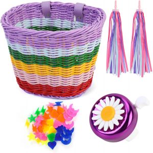 Ensemble De Panier De V&eacute;lo Pour Enfants,Cloche Et Banderoles De V&eacute;lo Pour Enfants,Accessoires De D&eacute;coration De V&eacute;lo D'&eacute;quilibre,Panier De V&eacute;lo,Perles De Rayons De Roue Pour Filles.[O146] - Neuf