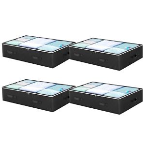 Lot de 4 sacs de rangement de 90 L &agrave; glisser sous le lit, avec fen&ecirc;tre transparente, pour v&ecirc;tements et couvertures - Noir - Neuf