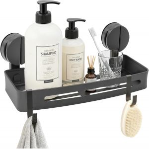 Etagere Douche sans Percage, Support Rangement Douche Ventouse, Etagere Salle de Bain avec Crochets pour Gel et Shampooing (Gris) - Neuf