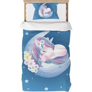 Ulteronixshop-Housse De Couette Licorne 90x190 Pour Enfant Fille, Parure De Lit En Microfibre Avec Fermeture &Eacute;clair Housse De Couette Avec 1 Taie D'oreiller 40x60cm - Neuf