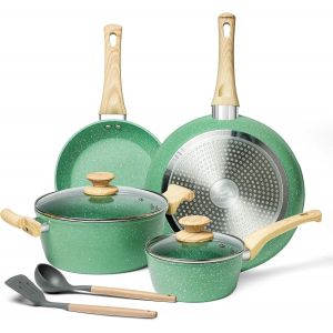 Subzonal-Lot De 8 Po&ecirc;les Et Po&ecirc;les &Agrave; Frire - Vert - Antiadh&eacute;sif - Pour Induction - Sans Pfoa - Avec Couvercle - Convient Pour Tous Les Types De Plaques De Cuisson, Il022 - Neuf