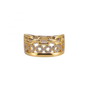 Bague En Argent Doré Cercle Serti De Zirconium Blanc - Neuf