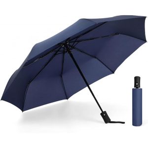 Parapluie Pliable De Voyage, Solide, Résistant Au Vent, Parapluie Compact, Portable, Ouverture/Fermeture Automatique, Parapluie Léger ¿ Homme Et Femme, Bleu Marine, Taille Unique - Neuf