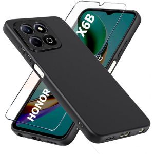 Kal-Silicone Coque Avec Verre Trempé Compatible Avec Honor X6b Etui,Noir Souple Housse Pochette Gel Fine Pour Honor X6b Coque Avec Film Ecran - Neuf