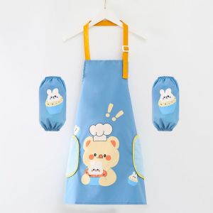 Tablier De Peinture Pour Enfants, Motif Ours Bleu, 1 Pièce, Bavoir Imperméable À Manches Longues, Haut De Peinture Pour Filles Et Garçons De 2 À 8 Ans - Neuf