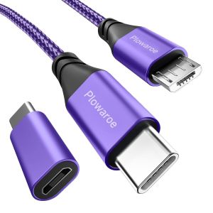 Eryi-Câble Usb C Vers Micro Usb 3 M - Adaptateur Usb C Vers Micro Usb - Câble De Charge Android - Compatible Avec Samsung Galaxy S20/S9/S9+/S10, Huawei, Htc, Lg (Violet) - Neuf