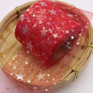 Kal-Ruban Cadeau De Noël, 25 M X 60 Mm, Motif D'étoiles, Arc-En-Ciel, En Tissu, Décoratif, Pour Mariage, Anniversaire, Noël, Emballage Cadeau, Décoration De Fête, Rouge - Neuf