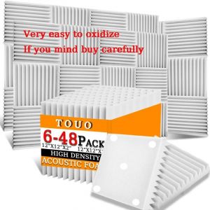 ORE-TOUO-Panneaux de Mousse Sonore pour Studio de Musique,Feuille Insonorisante,Insonorisante,Isolation de Salle KTV,Panneau Mural de Porte,6 à 48 Pièces-6 Pcs With Tapes-White - Neuf