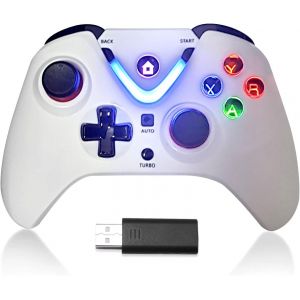 Manette de Jeu &agrave; Distance avec &eacute;clairage LED Compatible avec Xbox One S/X,Xbox Series S/X,PC,avec Adaptateur sans Fil 2,4 G,Rechargeable Battery - Neuf