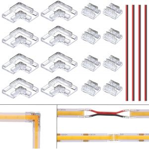 8mm 2 Pin Connectors Strips Led Plug 8pcs And Led Strips Angular Connector L-Shape 8pcs For Non-Wired Solderless Smd Cob Led Lights Strip Angle Or Extended Connection - Neuf