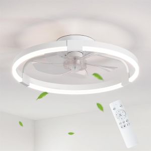 SUBZONAL-Ventilateur Plafond avec Lumi&egrave;re 50cm, Ultra-mince Design 13cm pour Plafonds Bas, Ventilateurs de Plafond R&eacute;versible 6 Vitesses, 3 Couleurs Dimmable LED Lampe, Timer T&eacute;l&eacute;commande pour Chambr - Neuf