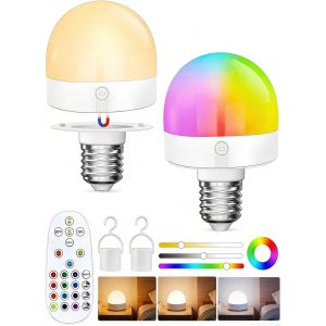 Kalanka-Ampoule Rechargeable Usb Avec T&iquest;&iquest;L&iquest;&iquest;Commande, E27 Batterie Sans Fil Magn&iquest;&iquest;Tique, Rgb 12 Couleurs + 3 Temp&iquest;&iquest;Ratures, Dimmable, Minuteur, 2000mah &iquest;C Pour Lampe De Table Sans Fil, Chevet, 2 Pack - Neuf