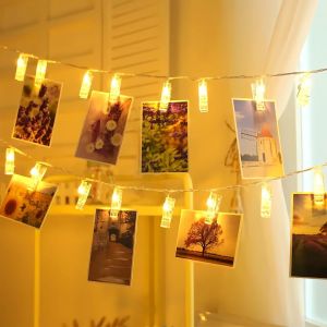 Kal-Guirlande Lumineuse À Pinces À Photos De 3 M, 20 Led Avec Minuterie Automatique, 8 Modes, Alimentée Par Piles Avec 20 Clips Pour Chambre À Coucher, Mariage, Fête D'anniversaire - Neuf