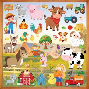 ERYI-Stickers Fenetre Enfant Animaux De La Ferme Autocollant Fenêtre Cheval Cochon Vache Coq Electrostatique Anti-Collision Décoration Pour Printemps Été Vitre Stickers - Neuf