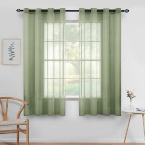2 Panneaux Couleur Pure Rideaux De Fenêtre Transparents Lisse Élégant Panneaux Voile De Fenêtre Rideaux Traitement Pour Chambre Salon Rideaux À Oeillets 140x175cm Vert Sauge - Neuf