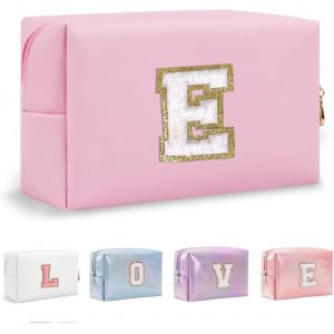 MAA-Organisateur de Trousse de Maquillage en Cuir PU 26 Lettres Pochette cosmétique Grande capacité Trousse de Toilette de Voyage Femmes Filles Cadeaux d'anniversaire Sac de Rangement - Neuf