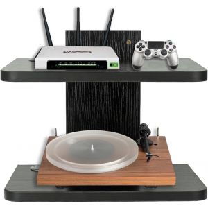 Étagère Flottante pour Meuble TV, Meuble TV Suspendu Support Mural pour Projecteur Média de Divertissement Étagère DVD pour PS4/Décodeur de Câbles/Lecteurs DVD/Console de Jeu (Gris 1Couche) - Neuf