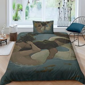 Housse De Couette La Petite Sir&egrave;ne, Dessin Anime Princesse, Parure De Lit 3 Pieces, Housse De Couette En Microfibre Hypoallerg&eacute;nique Ultra Douce Avec Fermeture &Eacute;clair + 2 Taies D'o - Neuf