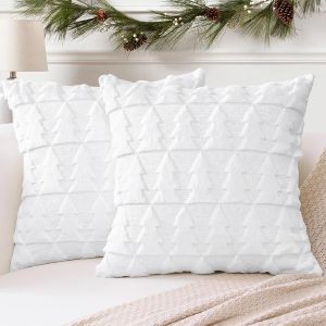 Cauc-Lot De 2 Doux Peluche Laine Courte Velours D&eacute;coratif Housses De Coussin Luxe Style Pour Canap&eacute; Chambre - Arbre De No&euml;l Blanc, 55 X 55 Cm - Neuf