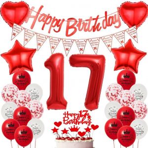 D&eacute;coration Anniversaire 17 Ans Fille, Ballon 17 Decoration Rouge, Ballons 17 Ans Anniversaire Fille, Rouge 17 D&eacute;coration Anniversaire Fille, D&eacute;co Anniversaire 17 Ans Rouge, Ballon 17 F&ecirc;te D&eacute;co - Neuf