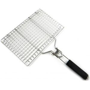 Panier Grille pour Barbecue, Panier &agrave; Griller Portable en Acier Inoxydable, Panier de Gril Pliable avec Poign&eacute;e en Amovible pour Steak Crevettes Viande Poisson r&ocirc;ti L&eacute;gumes, 32x21.5 cm, S - Neuf