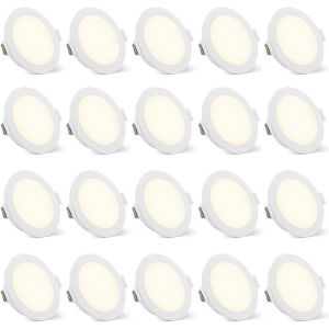 Spot Led Encastrable Extra Plat Lot De 20, Spot Led Salle De Bain Ip65 Blanc Chaud 2700K 5W 400Lm, Spot De Plafond Trou 68-80Mm, Spot Encastr&eacute; 220V Pour Cuisine Chambre Salon - Neuf