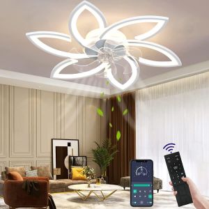 Ventilateur De Plafond Avec Éclairage Silencieux Moderne Led Avec Télécommande Minuterie Forme De Fleur Design Ventilateur Plafonnier Pour Chambre Cuisine (78Cm)[VEN750476] - Neuf
