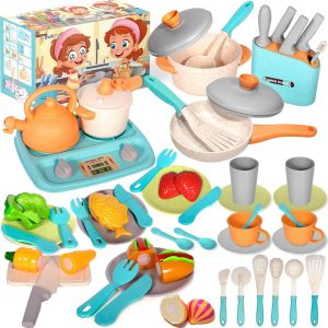 ERYI-48 Pièces Accessoires Cuisine Enfant, Ustensile Cuisine Enfant, Pots Et Casseroles Jouet, Dinette Enfant, Jeu De Rôle, Accessoire Dinette Enfant Pour Enfants De 3, 4, 5 Ans - Neuf