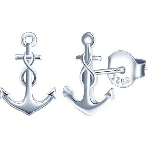 Kal-Boucles D'oreilles Femme Fille, Boucle D'oreille En Argent 925, Boucle D'oreille Ancre Et Symbole De L'infini Créative, Argent, Or Rose Et Or - Neuf