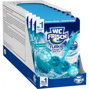 Kraft Aktiv Lot de 10 désodorisants de porte, fraîcheur marine, nettoyant pour WC pour un nettoyage visible à l'eau turquoise, pierres parfumées pour un parfum intense de WC - Neuf