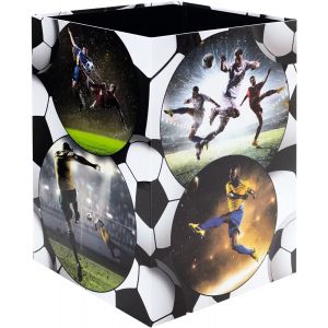 Subzonal-Corbeille À Papier 19739 - Motif Football - 15 L - Pliable - Carton Solide - Poubelle Étroite - Pour Filles Et Garçons - Poubelle Rectangulaire Pour Chambre D'enfant, Chambre À Coucher, Bure - Neuf