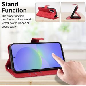 Aefj-Coque Pour Samsung Galaxy A36 5g Avec 1 Pi&egrave;ce Protection &Eacute;cran En Verre Tremp&eacute;, Housse Pu Cuir &Agrave; Rabat Flip, &Eacute;tui Support Et Portefeuille Fonction (Rouge) - Neuf