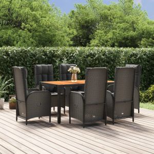 Prolenta Premium - Ensemble &Agrave; Manger De Jardin Coussins 7pcs Noir R&eacute;sine Tress&eacute;e - Neuf