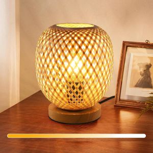 Subzonal-Lampe De Table E27 Boh&egrave;me, Lampe De Chevet Bois Bambou, Lampe De Table Int&eacute;rieure Dimmable Avec C&acirc;ble De 1,8m, Lampe De Lecture Pour Chambre, Salon, Bureau, Bar(Sans Ampoule) - Neuf